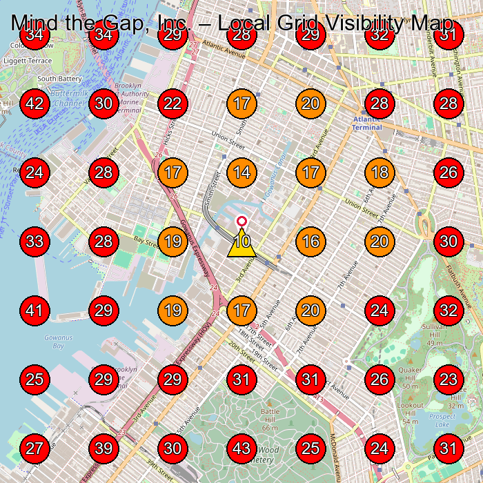 Mind the Gap, Inc. GeoGrid visibility map for Woodworker in Brooklyn