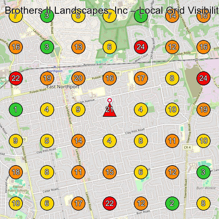 Brothers II Landscapes, Inc Landscaper GeoGrid ranking map for East Northport NY
