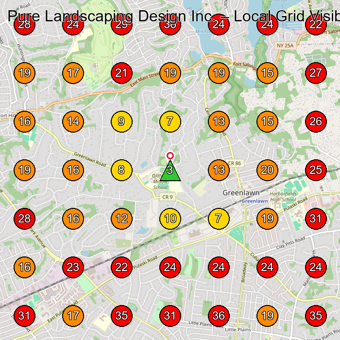 Pure Landscaping Design Inc. GeoGrid visibility map for Landscaper in East Northport