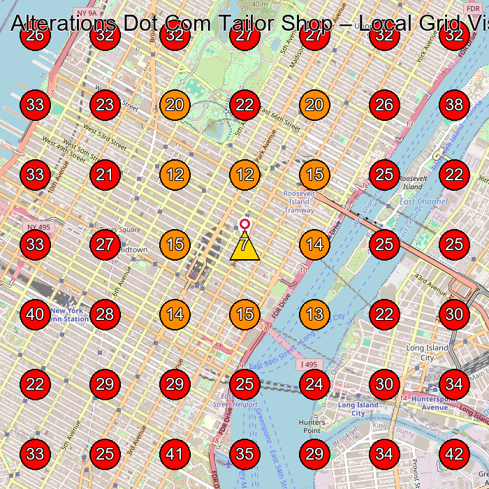 Alterations Dot Com Tailor Shop GeoGrid visibility map for Tailor in New York