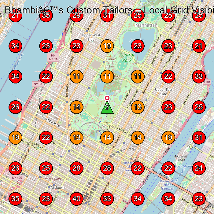 Bhambiâ€™s Custom Tailors GeoGrid visibility map for Tailor in New York