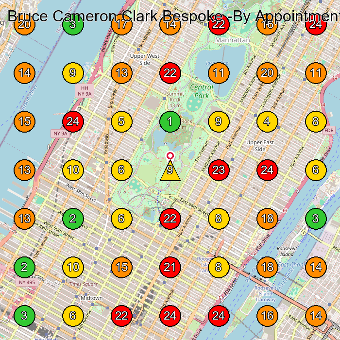 Bruce Cameron Clark Bespoke -By Appointment Tailor GeoGrid ranking map for New York NY