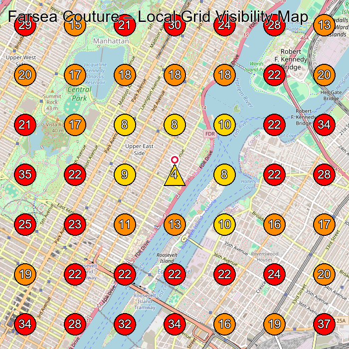 Farsea Couture GeoGrid visibility map for Tailor in New York