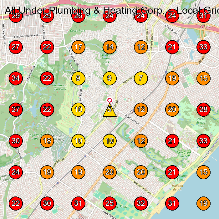 All Under Plumbing & Heating Corp. GeoGrid visibility map for Plumber in Staten Island