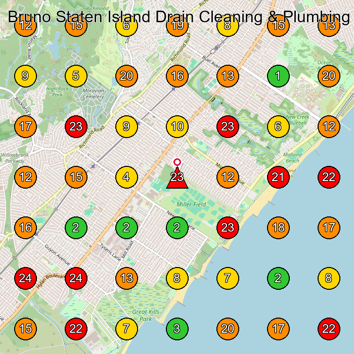 Bruno Staten Island Drain Cleaning & Plumbing Plumber GeoGrid ranking map for Staten Island NY