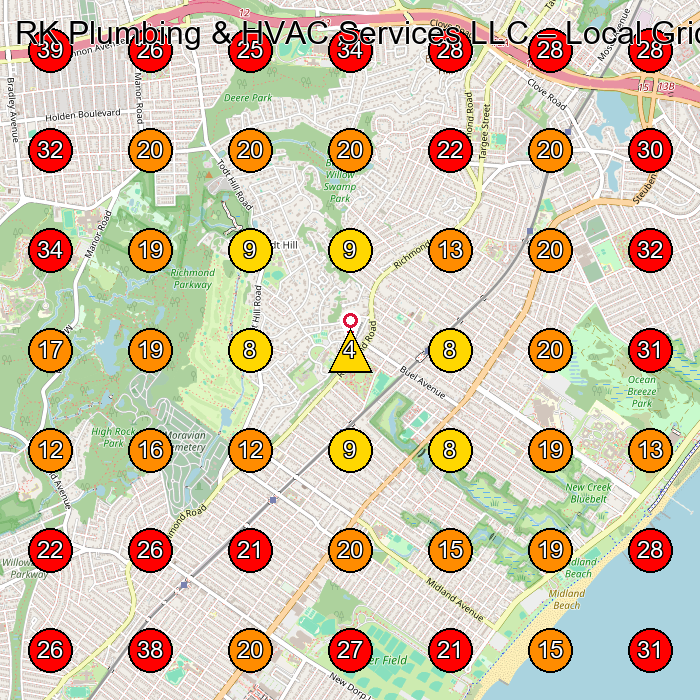 RK Plumbing & HVAC Services LLC GeoGrid visibility map for Plumber in Staten Island