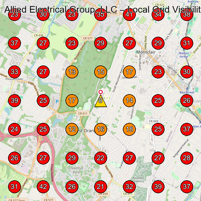 Allied Electrical Group, LLC GeoGrid visibility map for Electrician in Bloomfield