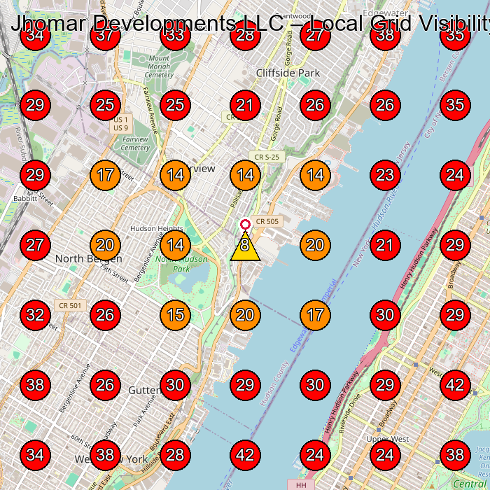 Jhomar Developments LLC GeoGrid visibility map for Contratista General in Fairview