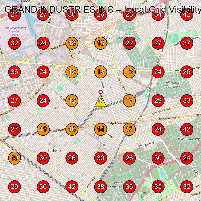 GRAND INDUSTRIES INC GeoGrid visibility map for Cabinet Maker in Ridgewood