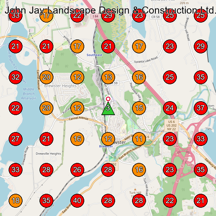 John Jay Landscape Design & Construction Ltd. GeoGrid visibility map for Landscaper in Brewster