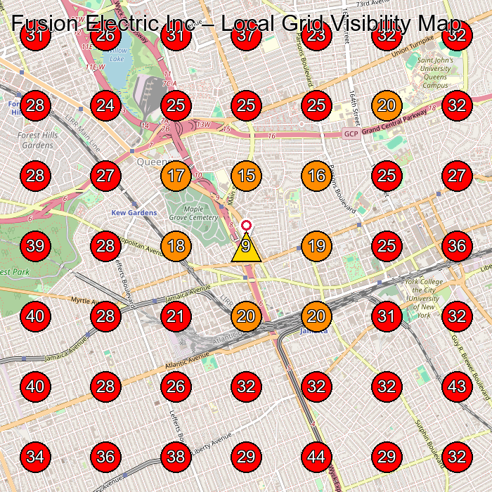 Fusion Electric Inc GeoGrid visibility map for Electrician in Kew Gardens