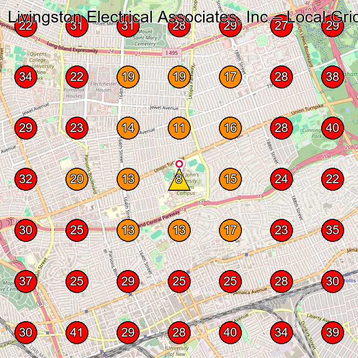 Livingston Electrical Associates, Inc GeoGrid visibility map for Electrician in Kew Gardens
