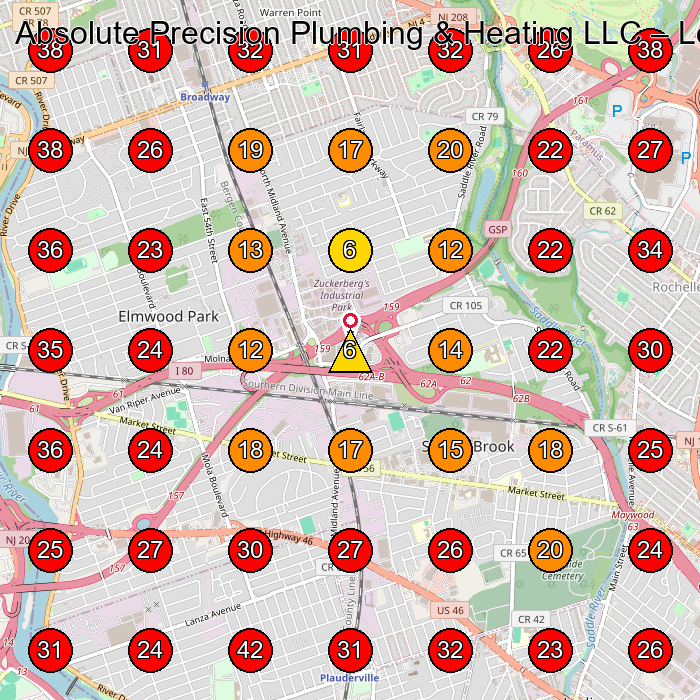 Absolute Precision Plumbing & Heating LLC GeoGrid visibility map for Plumber in None