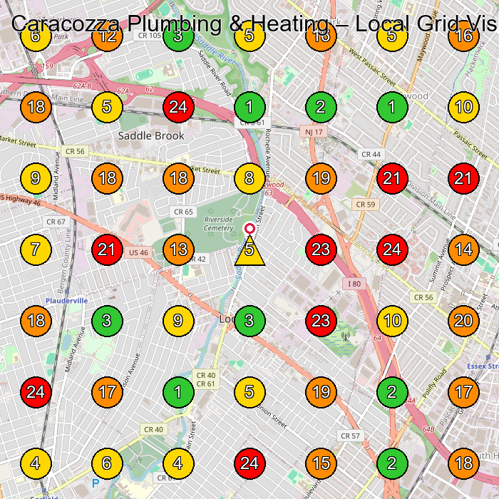 Caracozza Plumbing & Heating Plumber GeoGrid ranking map for None
