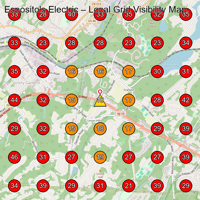Esposito's Electric GeoGrid visibility map for Electrician in Denville
