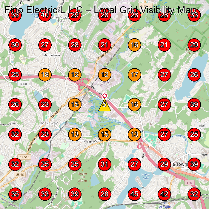 Fino Electric L L C GeoGrid visibility map for Electrician in Denville