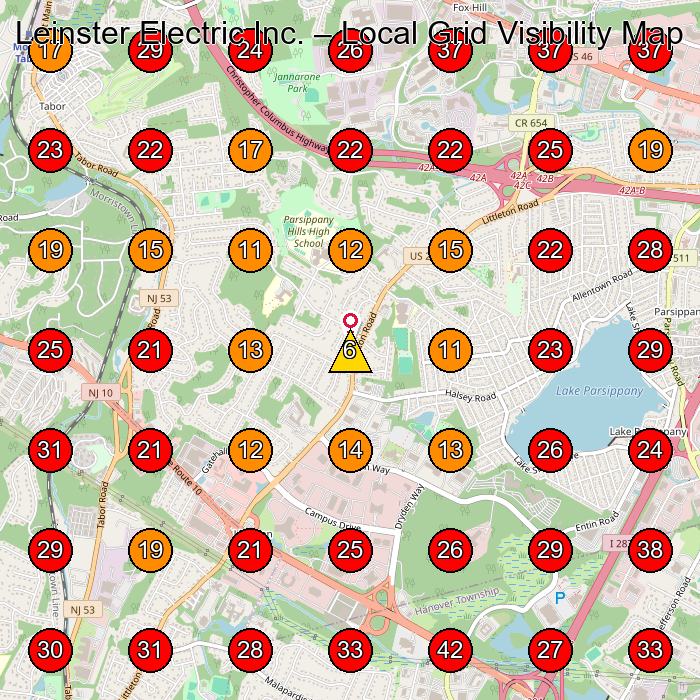 Leinster Electric Inc. GeoGrid visibility map for Electrician in Denville