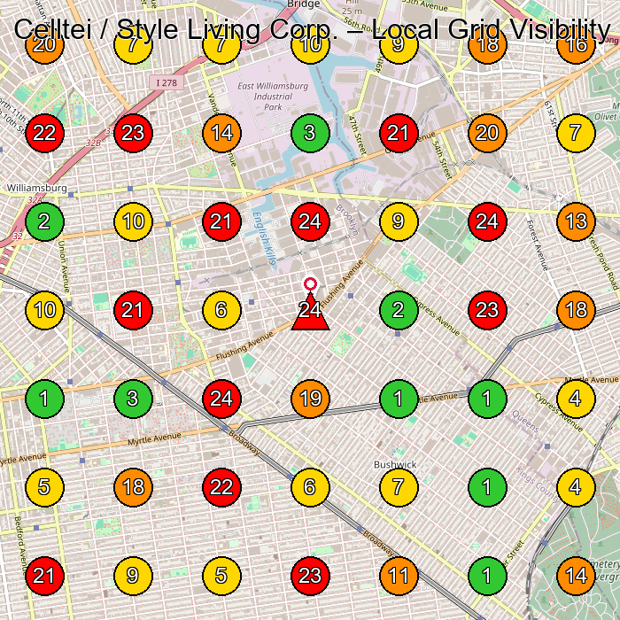 Celltei / Style Living Corp. Manufacturer GeoGrid ranking map for Brooklyn NY