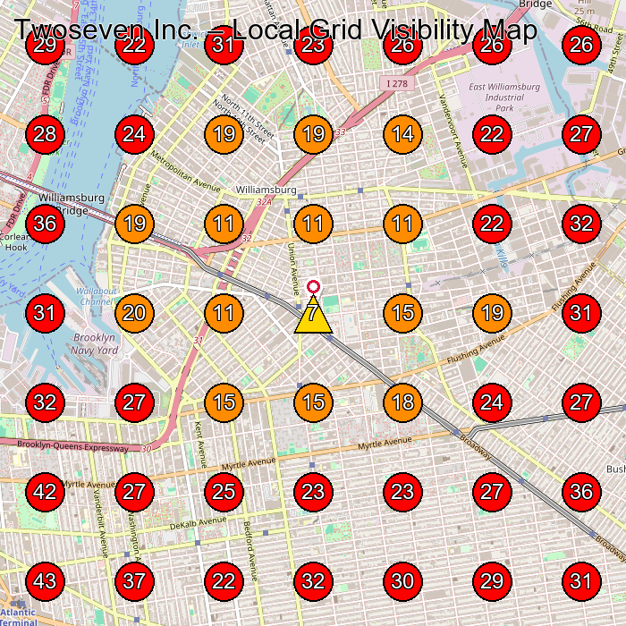 Twoseven Inc. GeoGrid visibility map for Manufacturer in Brooklyn