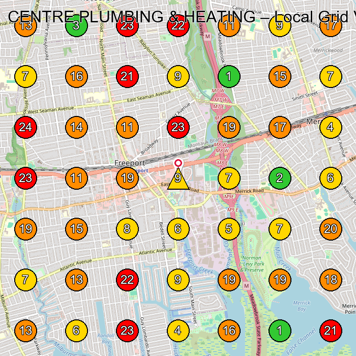 CENTRE PLUMBING & HEATING Plumber GeoGrid ranking map for Freeport NY