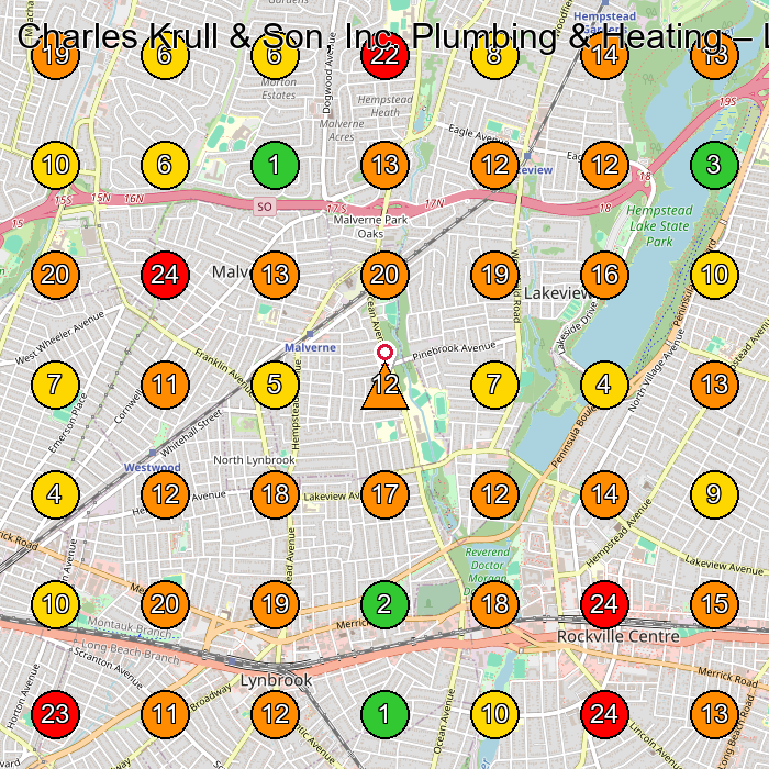 Charles Krull & Son, Inc. Plumbing & Heating Plumber GeoGrid ranking map for Malverne NY