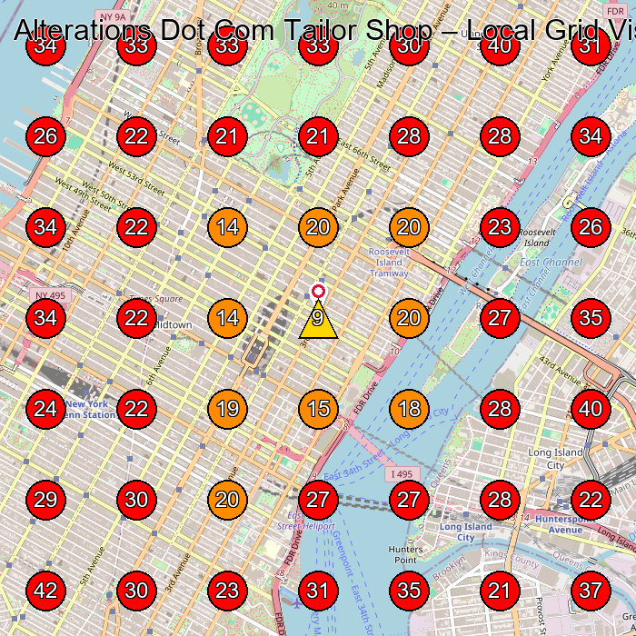 Alterations Dot Com Tailor Shop GeoGrid visibility map for Tailor in New York