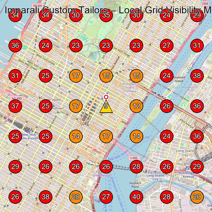 Imparali Custom Tailors GeoGrid visibility map for Tailor in New York