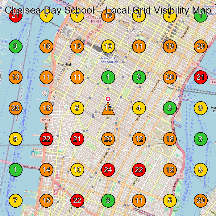 Chelsea Day School Preschool GeoGrid ranking map for New York NY