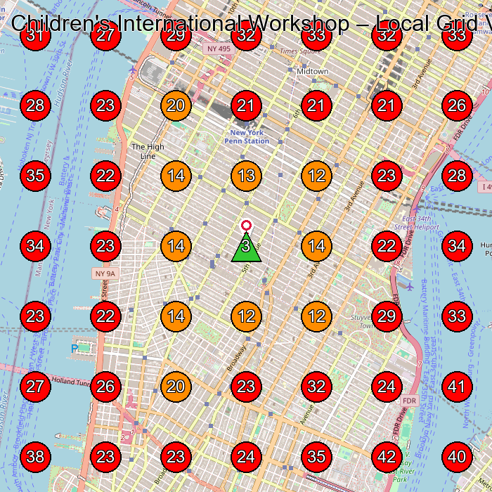 Children's International Workshop GeoGrid visibility map for Preschool in New York