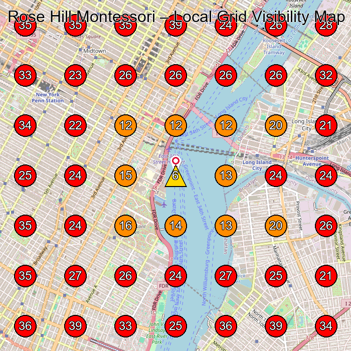 Rose Hill Montessori GeoGrid visibility map for Preschool in New York
