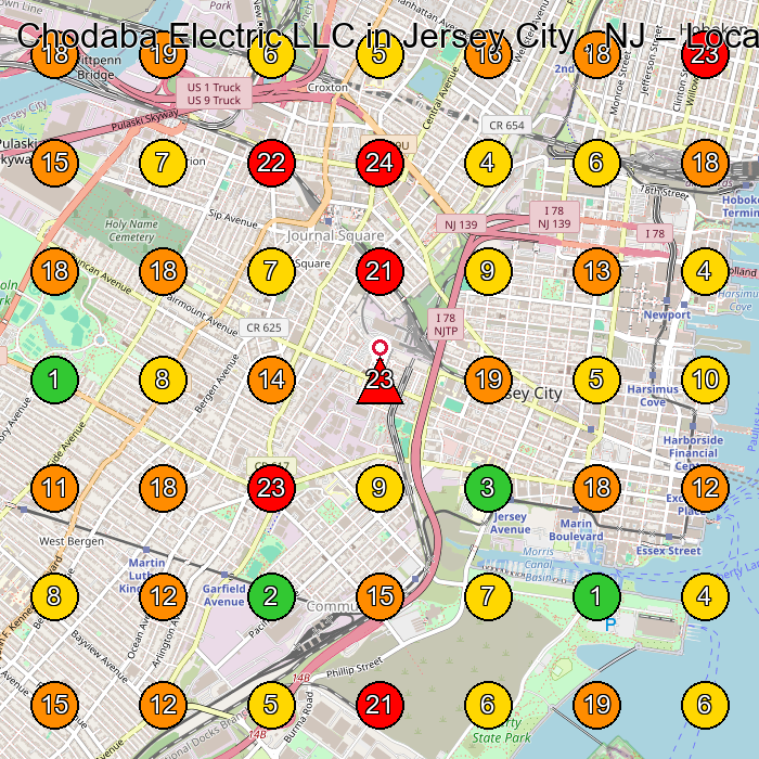 Chodaba Electric LLC in Jersey City , NJ Electrician GeoGrid ranking map for Jersey City NJ