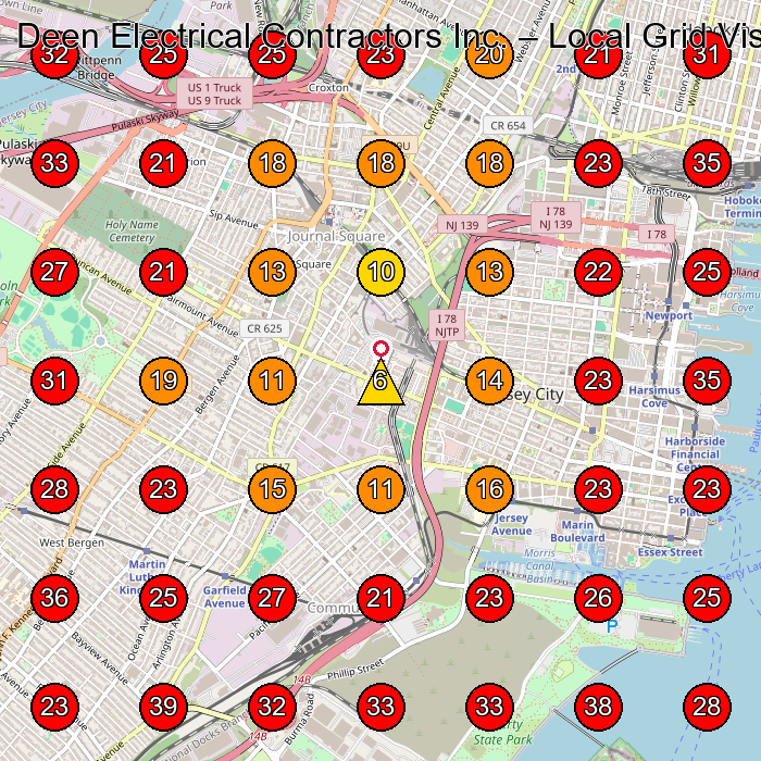 Deen Electrical Contractors Inc. GeoGrid visibility map for Electrician in Jersey City