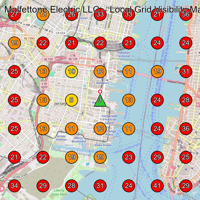 Malfettone Electric LLC GeoGrid visibility map for Electrician in Jersey City