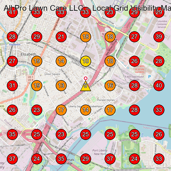 All Pro Lawn Care LLC GeoGrid visibility map for Lawn Care Service in Linden