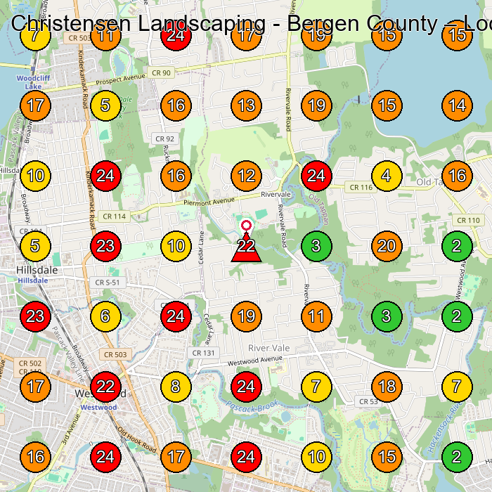 Christensen Landscaping - Bergen County Landscaper GeoGrid ranking map for Hillsdale NJ