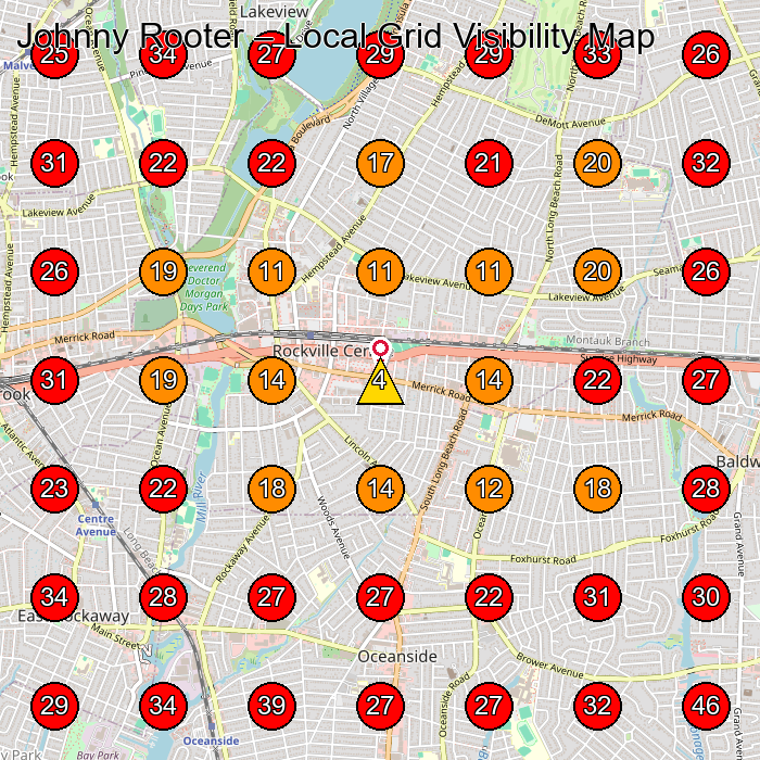 Johnny Rooter GeoGrid visibility map for Plumber in Oceanside