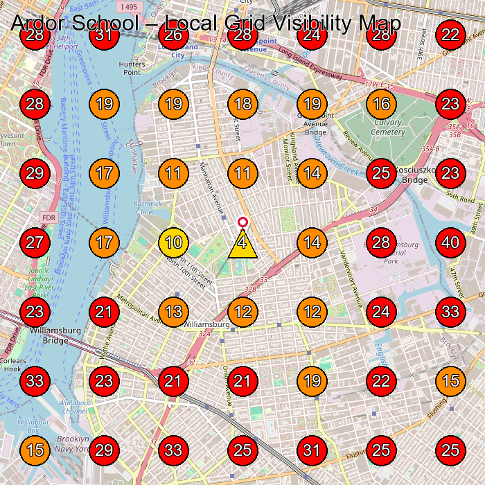 Ardor School GeoGrid visibility map for Preschool in Brooklyn