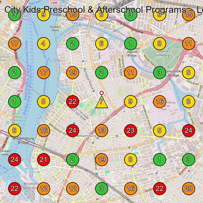 City Kids Preschool & Afterschool Programs Preschool GeoGrid ranking map for Brooklyn NY