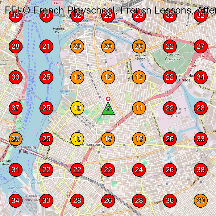 FFLO French Playschool, French Lessons, After school Classes GeoGrid visibility map for Preschool in Brooklyn
