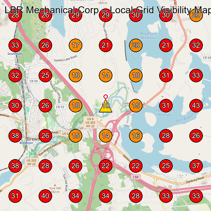 LBR Mechanical Corp GeoGrid visibility map for Home Health Care Service in Brewster