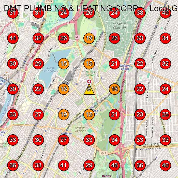 DMT PLUMBING & HEATING CORP. GeoGrid visibility map for Plumber in Bronx