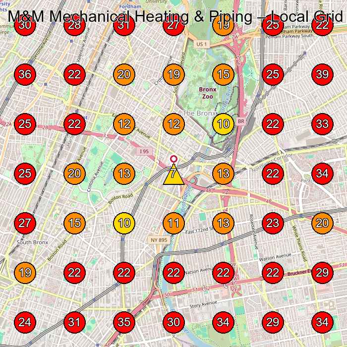 M&M Mechanical Heating & Piping GeoGrid visibility map for Plumber in Bronx