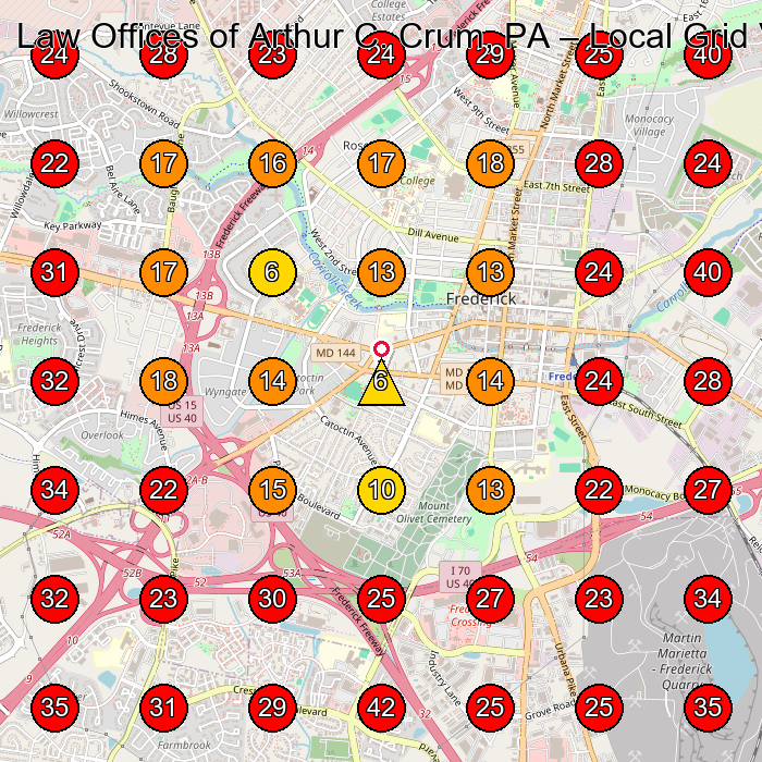 Law Offices of Arthur C. Crum, PA GeoGrid visibility map for Beauty Supply Store in Frederick