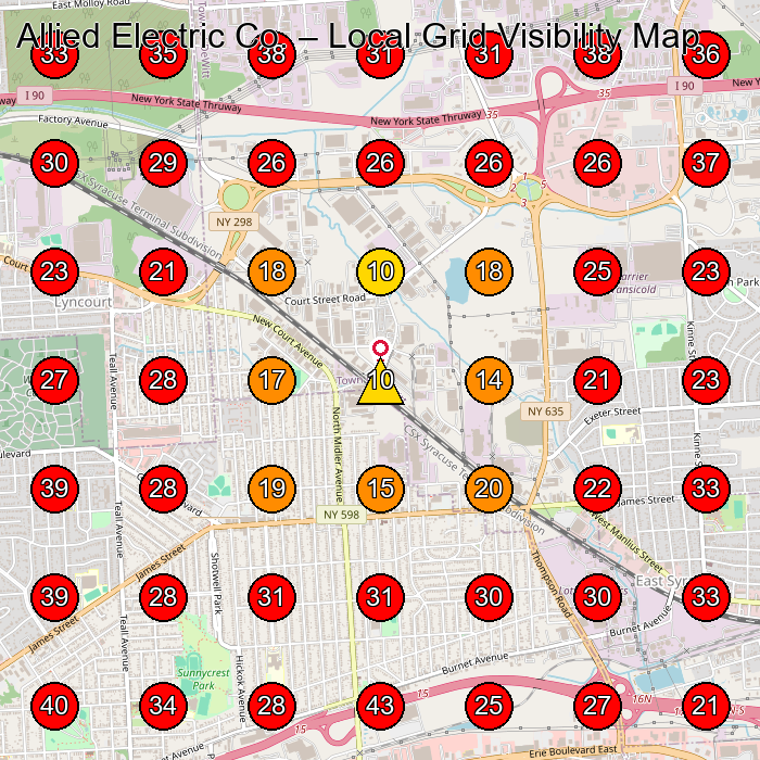 Allied Electric Co. GeoGrid visibility map for Construction Company in Kirkville