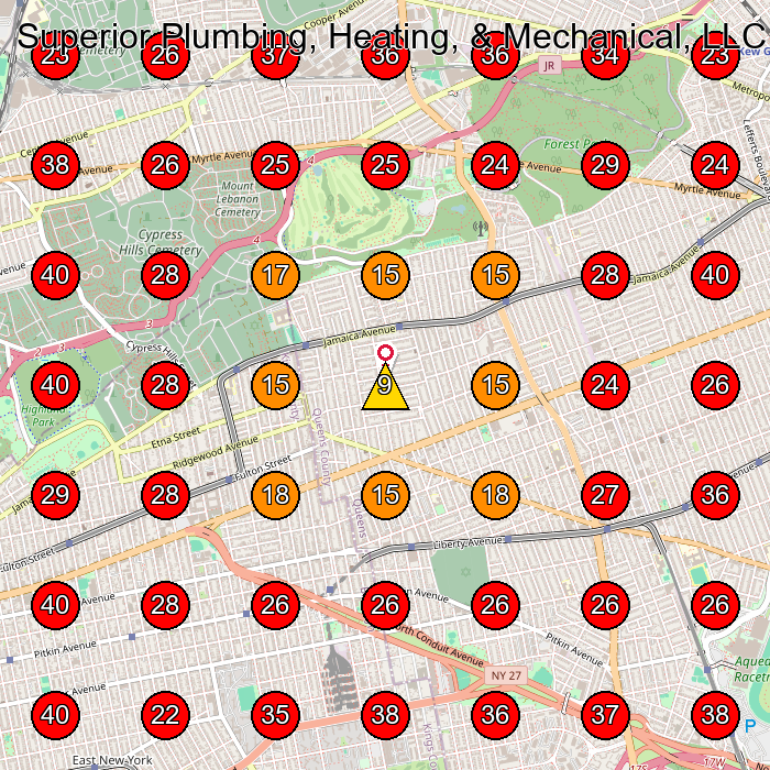 Superior Plumbing, Heating, & Mechanical, LLC GeoGrid visibility map for Heating Contractor in Jamaica
