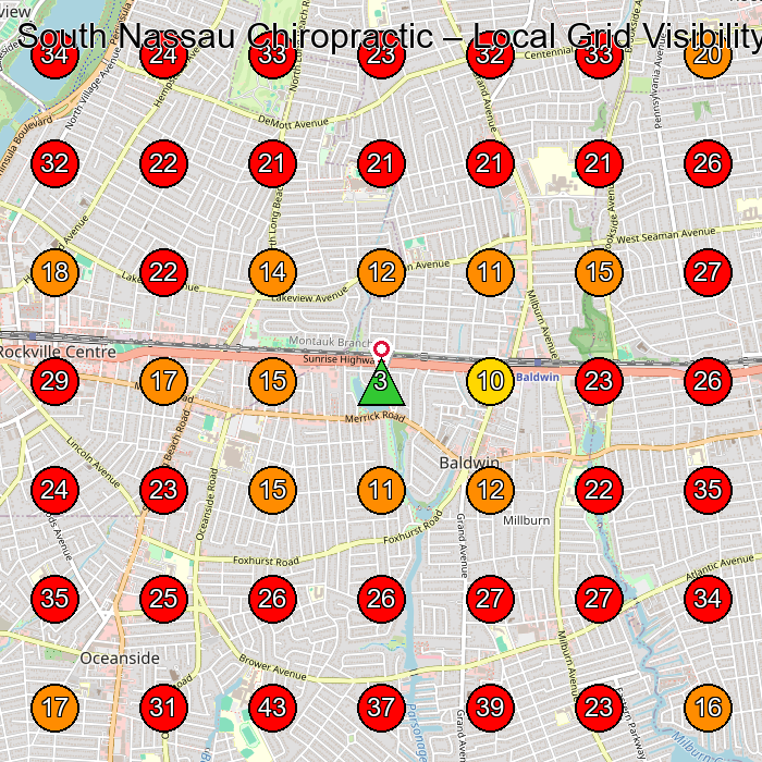 South Nassau Chiropractic GeoGrid visibility map for Physical Therapy Clinic in Oceanside