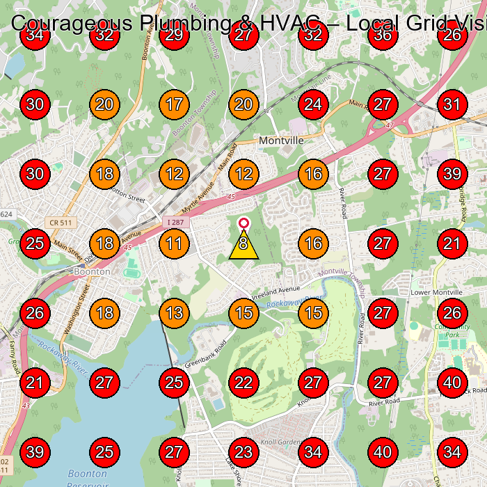 Courageous Plumbing & HVAC GeoGrid visibility map for Plumber in Pine Brook