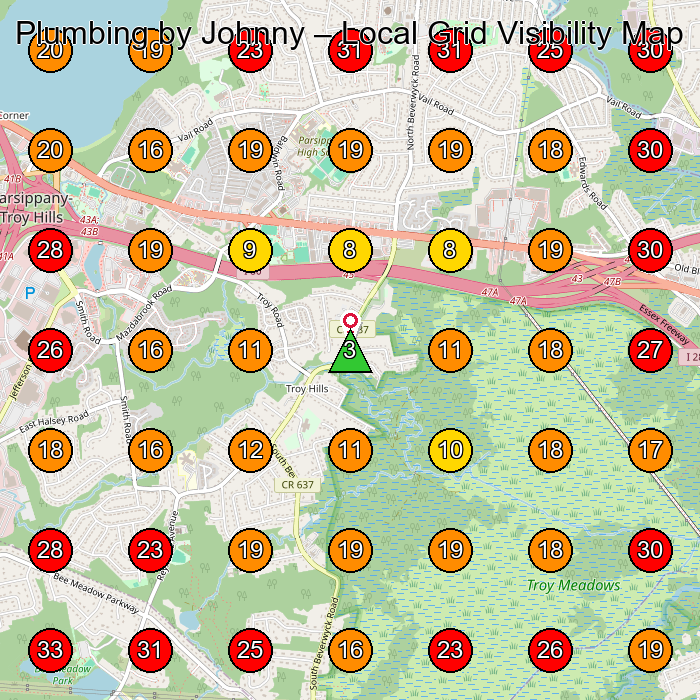 Plumbing by Johnny GeoGrid visibility map for Plumber in Pine Brook