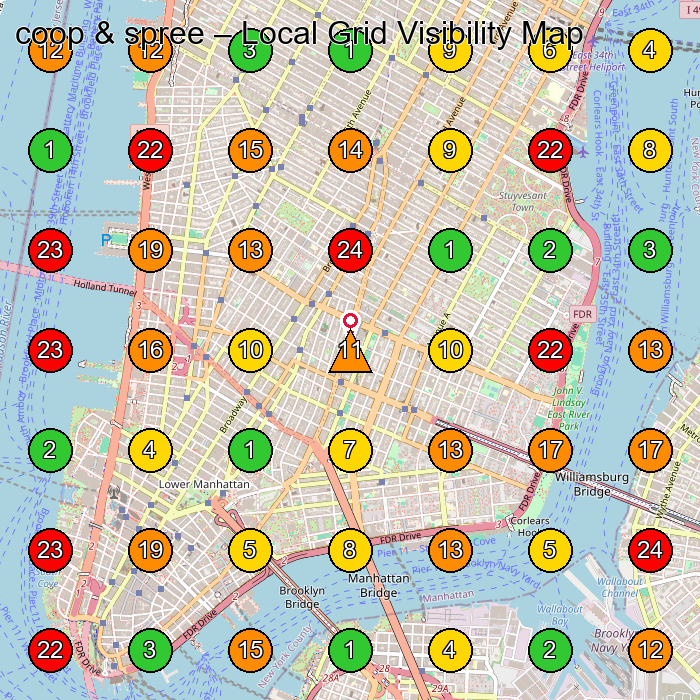 coop & spree Boutique GeoGrid ranking map for New York NY