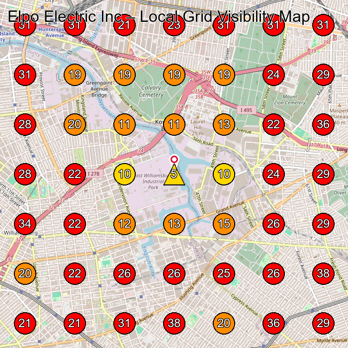Elpo Electric Inc GeoGrid visibility map for Cleaning Products Supplier in Ridgewood